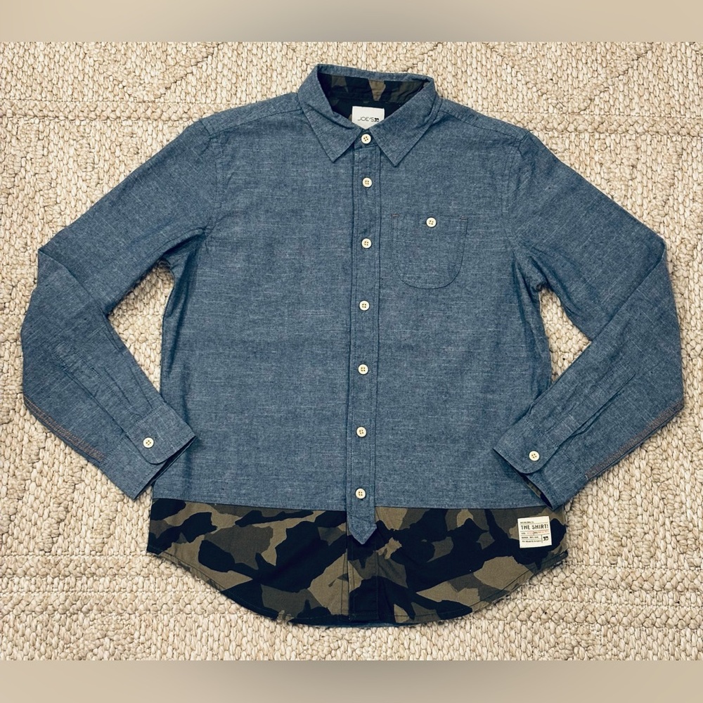 Joe's Jeans Camo & Denim Long Sleeve Button Up Shirt Boy's Size Medium 10-12